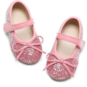 Felix & Flora Toddler Flower Girl Dress Shoes – Girl Ballet Flats Party School Shoes Wedding(B358-pink)