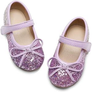 Felix & Flora Toddler Flower Girl Dress Shoes – Girl Ballet Flats Party School Shoes Wedding(B358-purple)