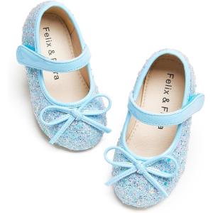 Felix & Flora Toddler Flower Girl Dress Shoes – Girl Ballet Flats Party School Shoes Wedding(B802-gl Blue)