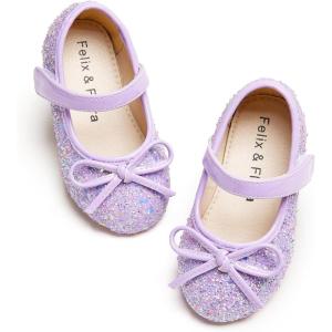 Felix & Flora Toddler Flower Girl Dress Shoes – Girl Ballet Flats Party School Shoes Wedding(B802-gl Purple)