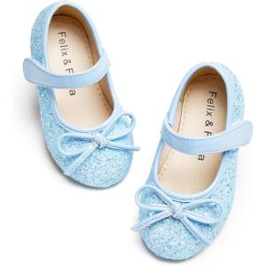 Felix & Flora Toddler Flower Girl Dress Shoes – Girl Ballet Flats Party School Shoes Wedding(B802-glitter Blue)