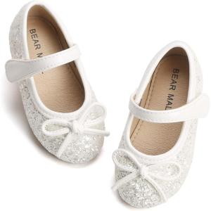 Felix & Flora Toddler Flower Girl Dress Shoes – Girl Ballet Flats Party School Shoes Wedding(B802-glitter White)
