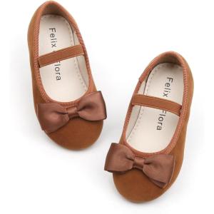Felix & Flora Toddler Flower Girl Dress Shoes – Girl Ballet Flats Party School Shoes Wedding(B803-brown)