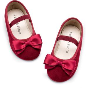 Felix & Flora Toddler Flower Girl Dress Shoes – Girl Ballet Flats Party School Shoes Wedding(B803-burgundy)