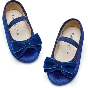 Felix & Flora Toddler Flower Girl Dress Shoes – Girl Ballet Flats Party School Shoes Wedding(B803-navy Blue)