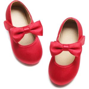 Felix & Flora Toddler Flower Girl Dress Shoes – Girl Ballet Flats Party School Shoes Wedding(B816-red)