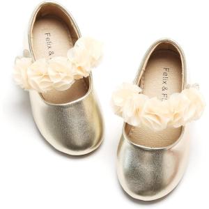 Felix & Flora Toddler Flower Girl Dress Shoes – Girl Ballet Flats Party School Shoes Wedding(B819-gold)