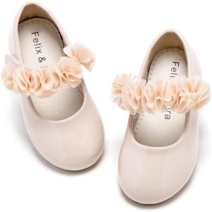 Felix & Flora Toddler Flower Girl Dress Shoes – Girl Ballet Flats Party School Shoes Wedding(B819-nude)