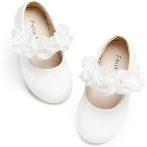 Felix & Flora Toddler Flower Girl Dress Shoes – Girl Ballet Flats Party School Shoes Wedding(B819-white)