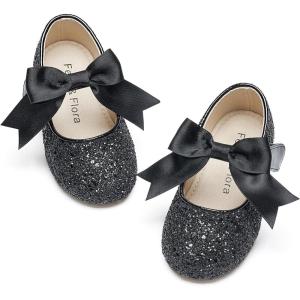 Felix & Flora Toddler Flower Girl Dress Shoes – Girl Ballet Flats Party School Shoes Wedding(B821-glitter Black)