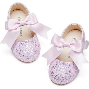 Felix & Flora Toddler Flower Girl Dress Shoes – Girl Ballet Flats Party School Shoes Wedding(B821-glitter Purple)