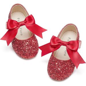 Felix & Flora Toddler Flower Girl Dress Shoes – Girl Ballet Flats Party School Shoes Wedding(B821-glitter Red)
