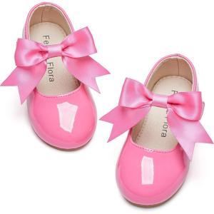 Felix & Flora Toddler Flower Girl Dress Shoes – Girl Ballet Flats Party School Shoes Wedding(B821-hot Pink)