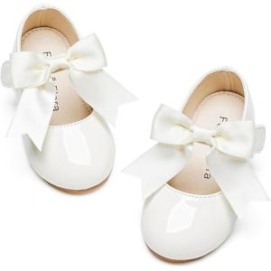 Felix & Flora Toddler Flower Girl Dress Shoes – Girl Ballet Flats Party School Shoes Wedding(B821-ivory White)