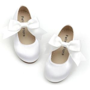Felix & Flora Toddler Flower Girl Dress Shoes – Girl Ballet Flats Party School Shoes Wedding(B821-s White)