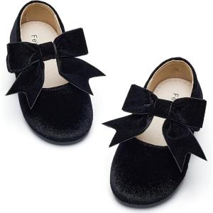 Felix & Flora Toddler Flower Girl Dress Shoes – Girl Ballet Flats Party School Shoes Wedding(B821-velvet Black)