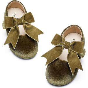 Felix & Flora Toddler Flower Girl Dress Shoes – Girl Ballet Flats Party School Shoes Wedding(B821-velvet Green)
