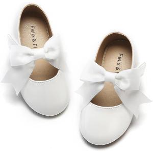 Felix & Flora Toddler Flower Girl Dress Shoes – Girl Ballet Flats Party School Shoes Wedding(B821-white)
