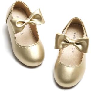 Felix & Flora Toddler Flower Girl Dress Shoes – Girl Ballet Flats Party School Shoes Wedding(B838-gold)