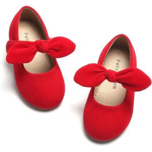Felix & Flora Toddler Flower Girl Dress Shoes – Girl Ballet Flats Party School Shoes Wedding(B839-red)