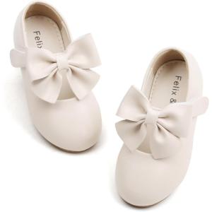 Felix & Flora Toddler Flower Girl Dress Shoes – Girl Ballet Flats Party School Shoes Wedding(B845-beige)