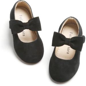 Felix & Flora Toddler Flower Girl Dress Shoes – Girl Ballet Flats Party School Shoes Wedding(B847-black)