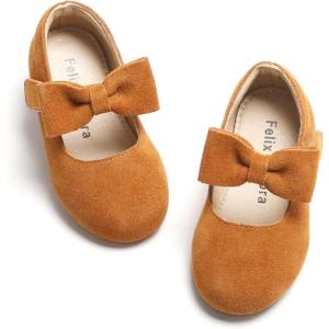 Felix & Flora Toddler Flower Girl Dress Shoes – Girl Ballet Flats Party School Shoes Wedding(B847-brown)