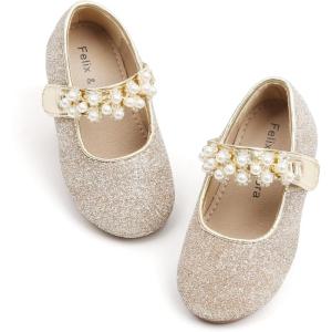 Felix & Flora Toddler Flower Girl Dress Shoes – Girl Ballet Flats Party School Shoes Wedding(B873-glitter Gold)