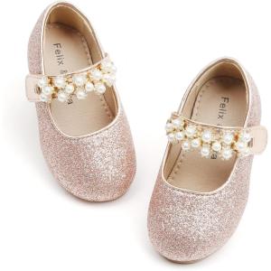 Felix & Flora Toddler Flower Girl Dress Shoes – Girl Ballet Flats Party School Shoes Wedding(B873-glitter Pink)