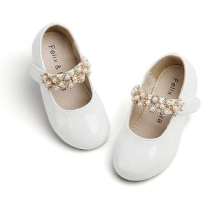 Felix & Flora Toddler Flower Girl Dress Shoes – Girl Ballet Flats Party School Shoes Wedding(B873-pl White)