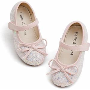 Felix & Flora Toddler Flower Girl Dress Shoes – Girl Ballet Flats Party School Shoes Wedding(B880-glitter Pink)