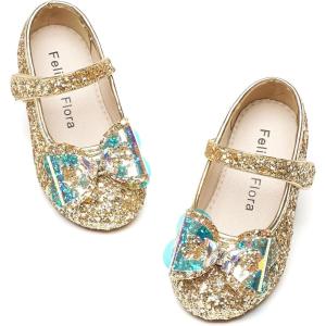 Felix & Flora Toddler Flower Girl Dress Shoes – Girl Ballet Flats Party School Shoes Wedding(B896-gold)