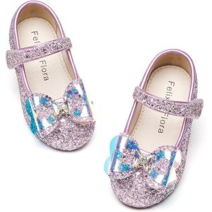 Felix & Flora Toddler Flower Girl Dress Shoes – Girl Ballet Flats Party School Shoes Wedding(B896-purple)