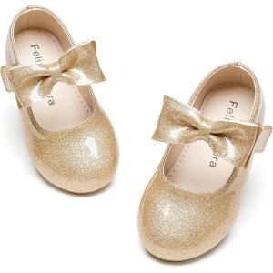 Felix & Flora Toddler Flower Girl Dress Shoes – Girl Ballet Flats Party School Shoes Wedding(B901-glitter Gold)