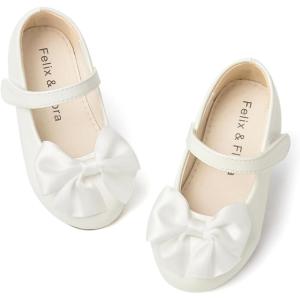 Felix & Flora Toddler Flower Girl Dress Shoes – Girl Ballet Flats Party School Shoes Wedding(B904-pl White)