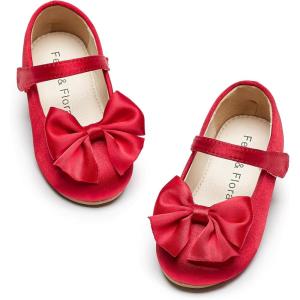 Felix & Flora Toddler Flower Girl Dress Shoes – Girl Ballet Flats Party School Shoes Wedding(B904-red)