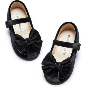 Felix & Flora Toddler Flower Girl Dress Shoes – Girl Ballet Flats Party School Shoes Wedding(B904-velvet Black)