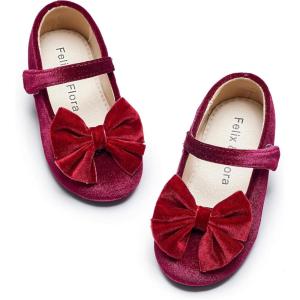 Felix & Flora Toddler Flower Girl Dress Shoes – Girl Ballet Flats Party School Shoes Wedding(B904-velvet Burgundy)
