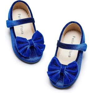 Felix & Flora Toddler Flower Girl Dress Shoes – Girl Ballet Flats Party School Shoes Wedding(B904-velvet Navy Blue)