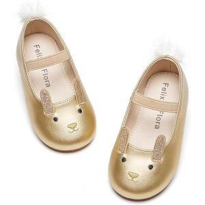 Felix & Flora Toddler Flower Girl Dress Shoes – Girl Ballet Flats Party School Shoes Wedding(Bf02-gold)