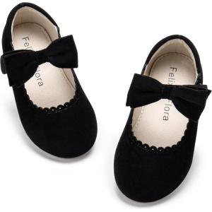 Felix & Flora Toddler Flower Girl Dress Shoes – Girl Ballet Flats Party School Shoes Wedding(Bf11-black)