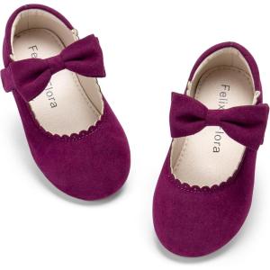 Felix & Flora Toddler Flower Girl Dress Shoes – Girl Ballet Flats Party School Shoes Wedding(Bf11-purple)