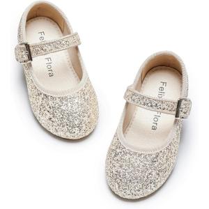 Felix & Flora Toddler Flower Girl Dress Shoes – Girl Ballet Flats Party School Shoes Wedding(Bf20-glitter Gold)