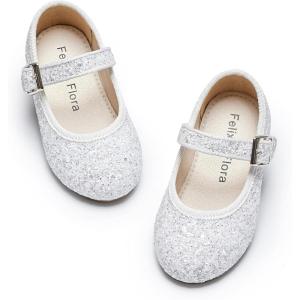 Felix & Flora Toddler Flower Girl Dress Shoes – Girl Ballet Flats Party School Shoes Wedding(Bf20-glitter White)
