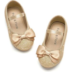 Felix & Flora Toddler Flower Girl Dress Shoes – Girl Ballet Flats Party School Shoes Wedding(Bf28-gold)