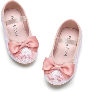 Felix & Flora Toddler Flower Girl Dress Shoes – Girl Ballet Flats Party School Shoes Wedding(Bf28-pink)