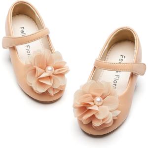 Felix & Flora Toddler Flower Girl Dress Shoes – Girl Ballet Flats Party School Shoes Wedding(Bu319-nude)