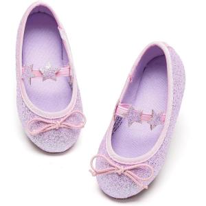 Felix & Flora Toddler Flower Girl Mary Jane Shoes – Little Girls Dress Flats Princess Wedding Party(Bh24-glitter Purple)