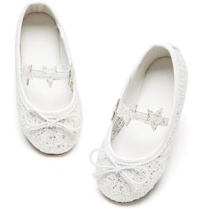 Felix & Flora Toddler Flower Girl Mary Jane Shoes – Little Girls Dress Flats Princess Wedding Party(Bh24-glitter White)