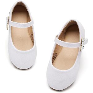 Felix & Flora Toddler Flower Girl Mary Jane Shoes – Little Girls Dress Flats Princess Wedding Party(Bh26-glitter White)